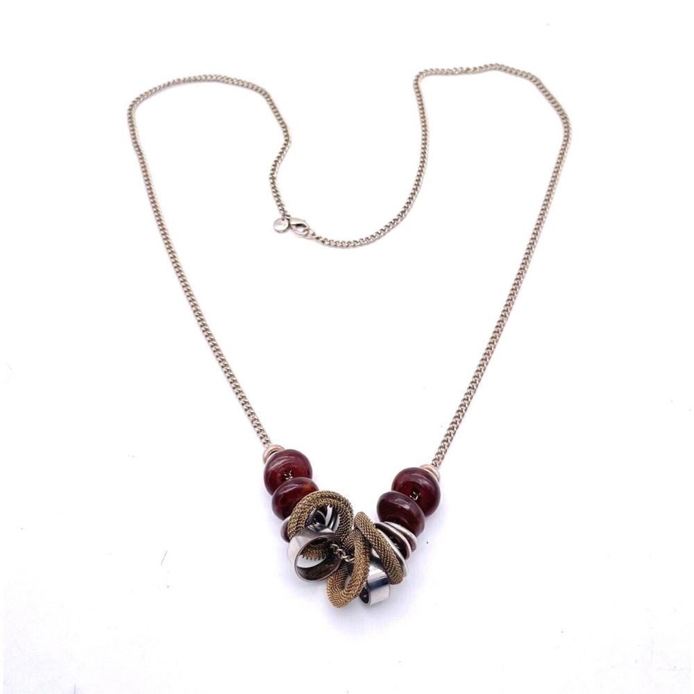 Loft Long Chain Necklace Women's Beaded Silver Tone Lobster Closure Signed